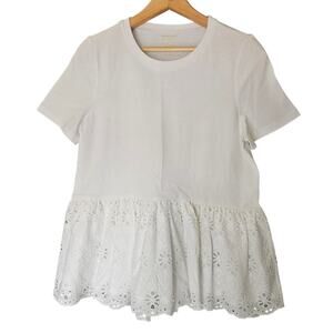 Kate Spade Broome Street White Eyelet Peplum Short Sleeve Top Small 100% Cotton